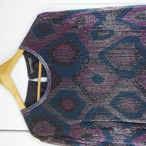 Carolyne Barton Purple Heavily Beaded Geometric Vintage Dressy Blouse Sz.L - Picture 2 of 12